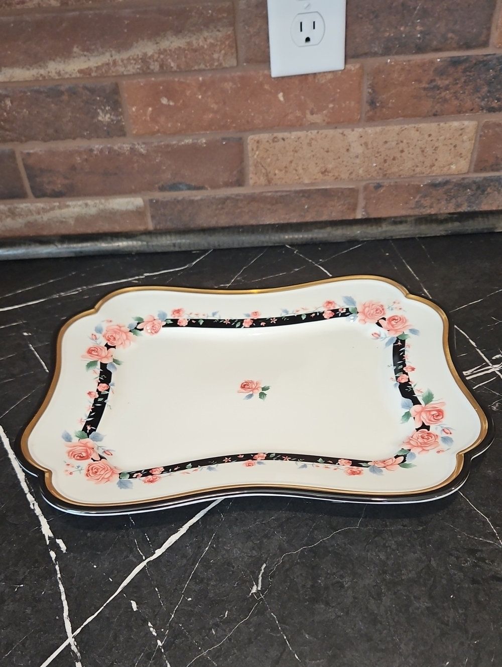 Vintage Arita Victoria's Garden Gear Porcelain Serving Platter Tray 15"